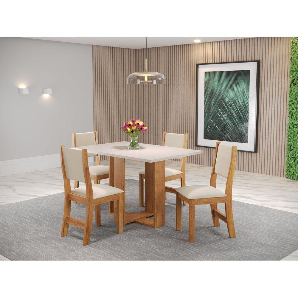 Conjunto Sala de Jantar Mesa Romantic com 4 Cadeiras Sol Viero Mel/Blonde/Bege