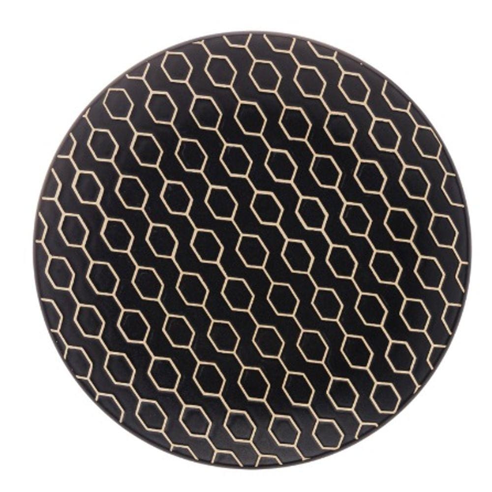 Prato para Sobremesa de Cerâmica Colméia Preto 20cm - Lyor