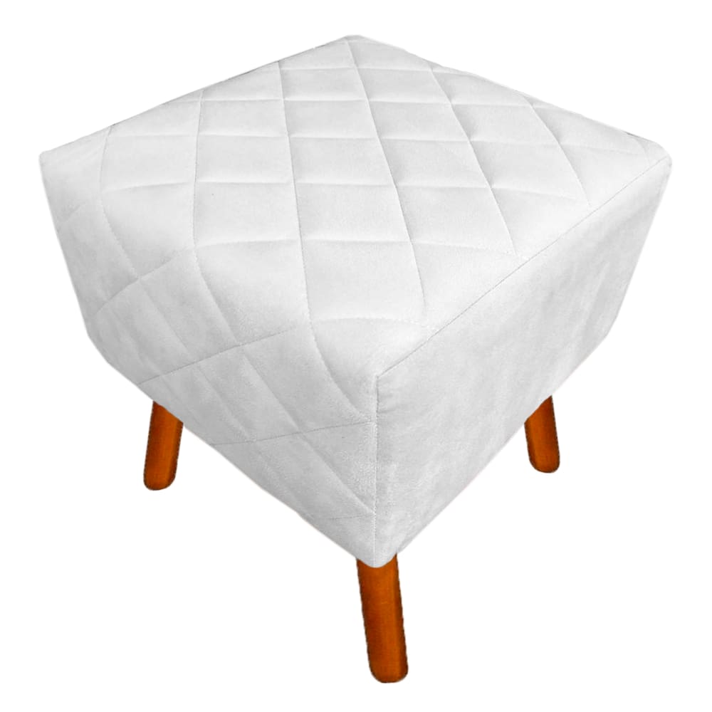 Puff Banqueta Decorativo Em Tressê Isabella Pés Palito Corano Branco - LM DECOR