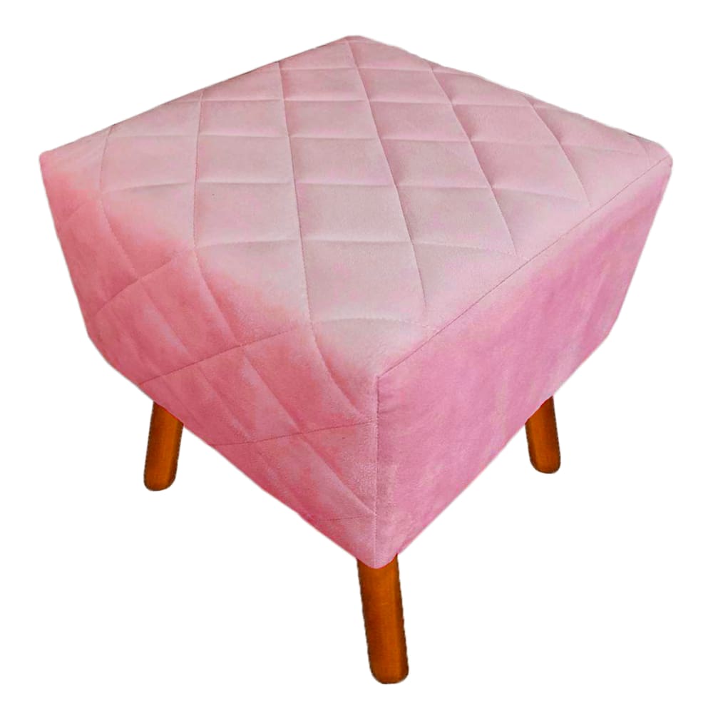 Puff Banqueta Decorativo Estofado Para Quarto Closet Isabella Suede Rosa - LM DECOR
