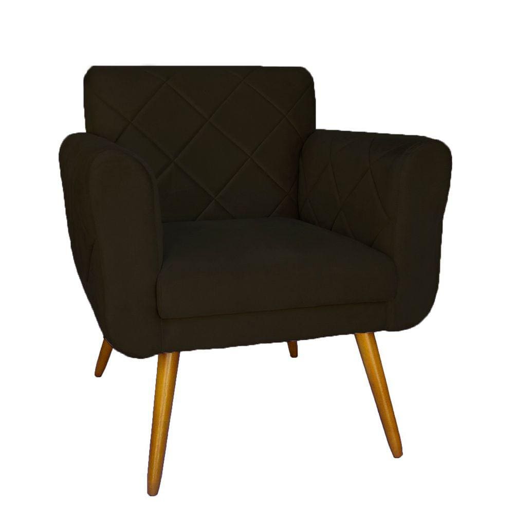 Poltrona Decorativa Sala Recepção Em Tressê Isabella Suede Marrom - LM DECOR