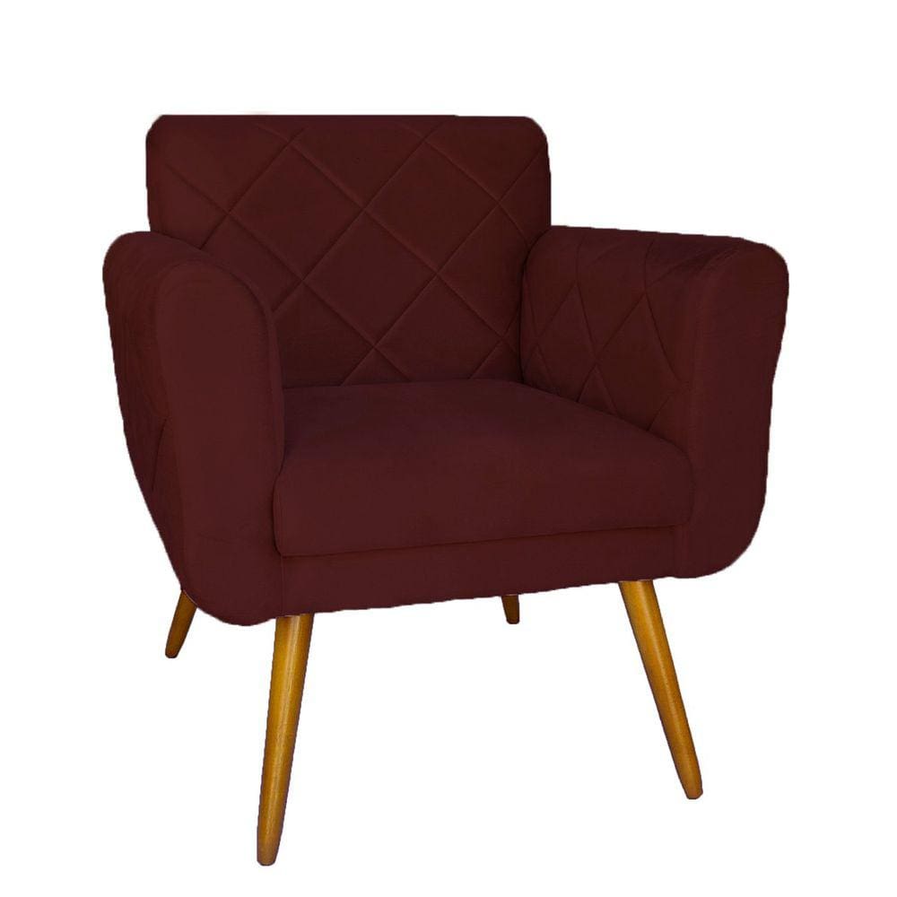 Poltrona Decorativa Sala Recepção Em Tressê Isabella Suede Vermelho Bordô - LM DECOR