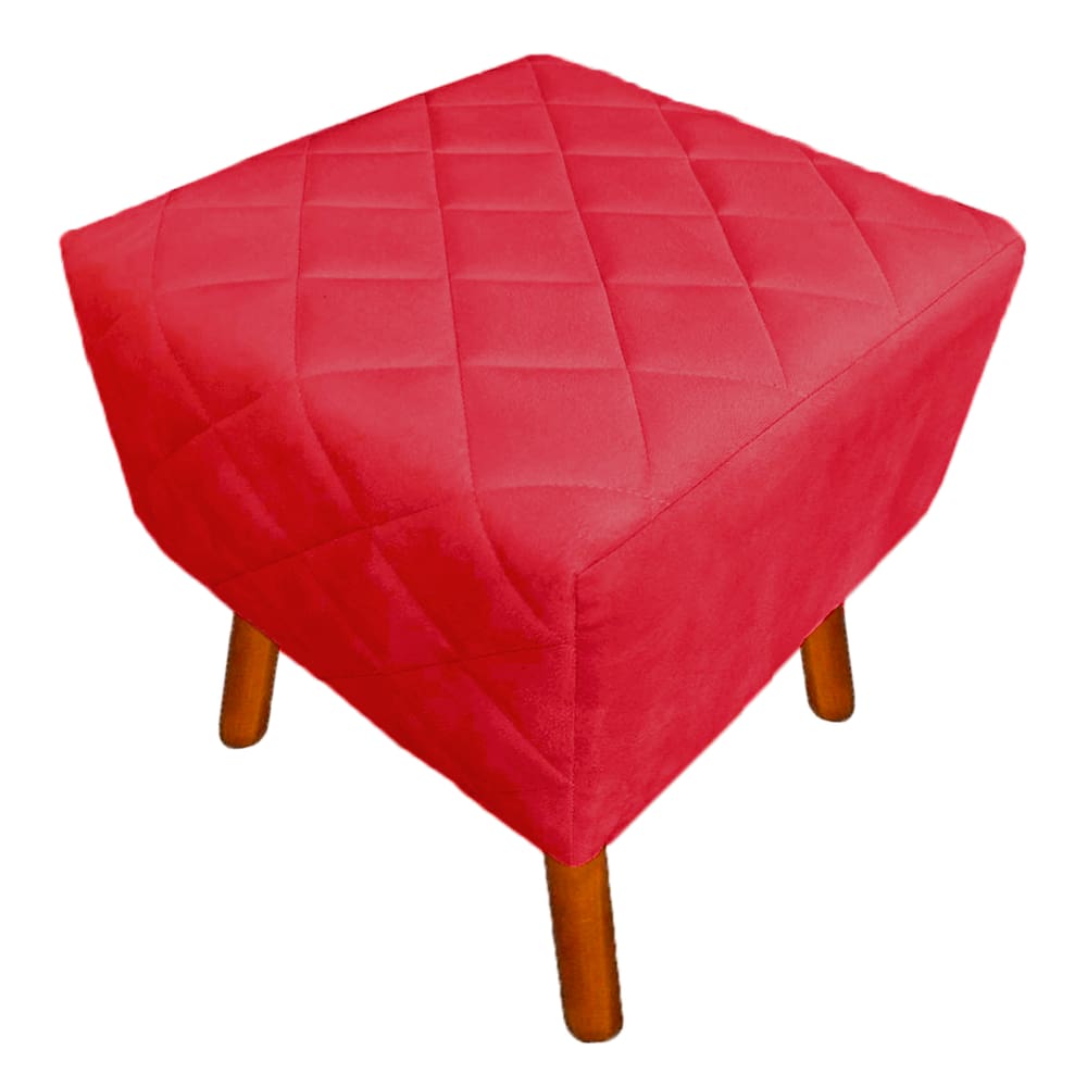 Puff Banqueta Decorativo Em Tressê Isabella Pés Palito Corano Vermelho - LM DECOR