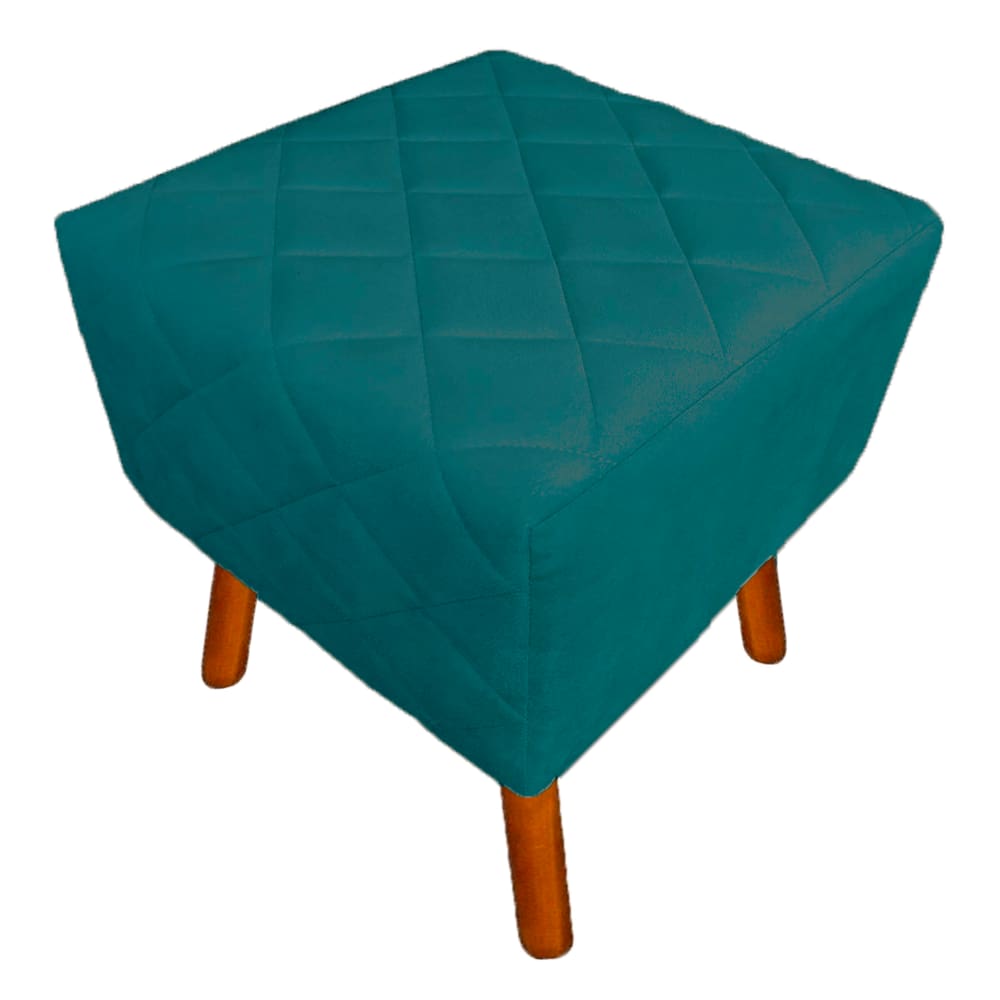 Puff Banqueta Decorativo Estofado Para Quarto Closet Isabella Suede Azul Turquesa - LM DECOR
