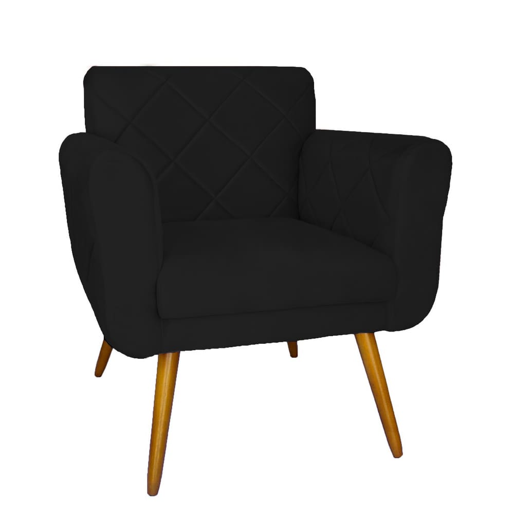 Poltrona Decorativa Sala Recepção Em Tressê Isabella Suede Preto - LM DECOR
