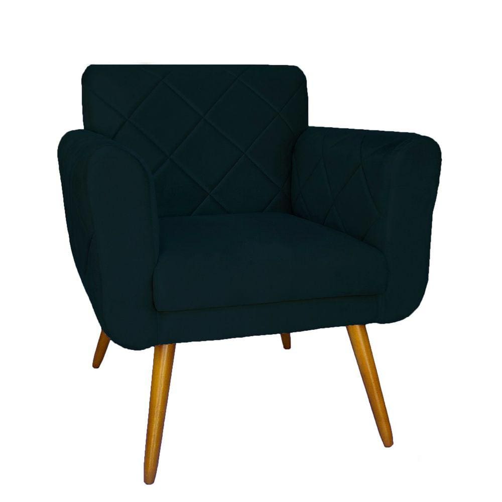 Poltrona Decorativa Sala Recepção Em Tressê Isabella Suede Azul Marinho - LM DECOR