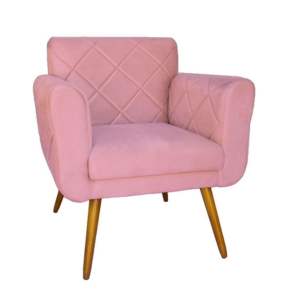 Poltrona Decorativa Estofada Para Salão de Beleza Isabella Suede Rosa - LM DECOR