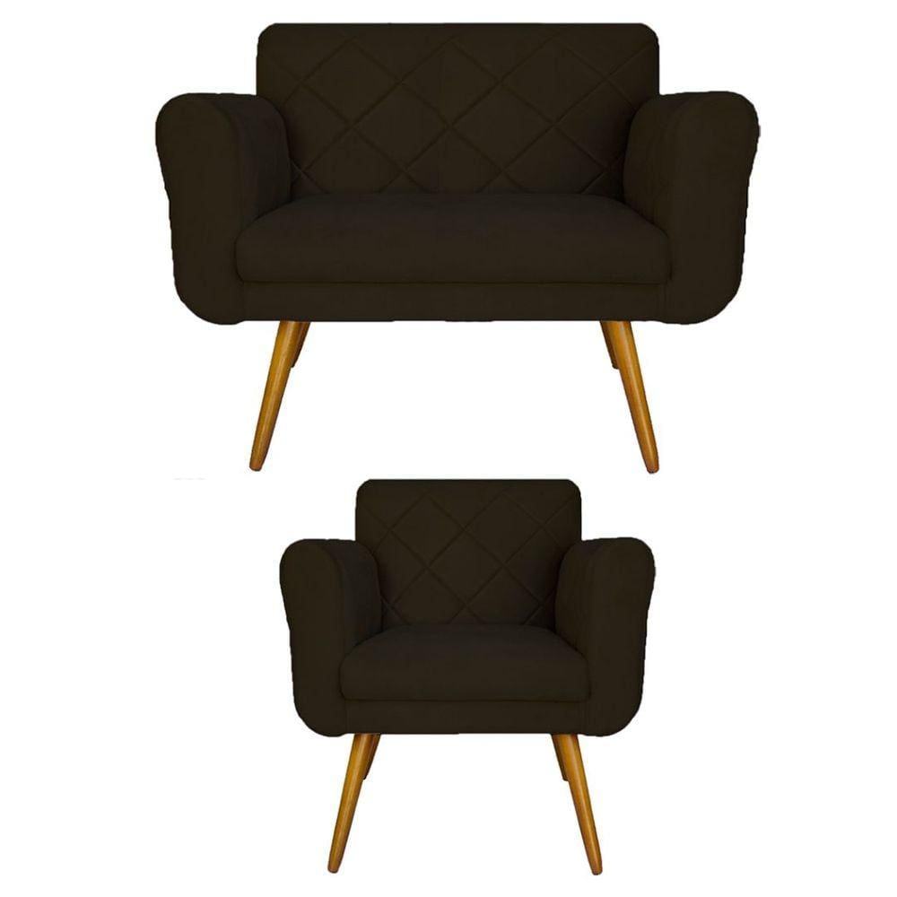 Kit Namoradeira e 1 Poltrona Estofada Para Sala de Tv Isabella Suede Marrom - LM DECOR