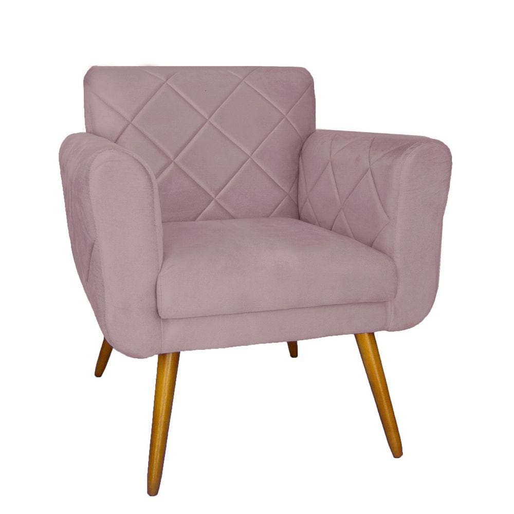 Poltrona Decorativa Sala Recepção Em Tressê Isabella Suede Rosê - LM DECOR