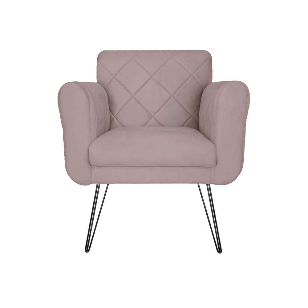 Poltrona Decorativa Com Pés de Ferro Para Salão de Beleza Isabella Suede Rose - LM DECOR