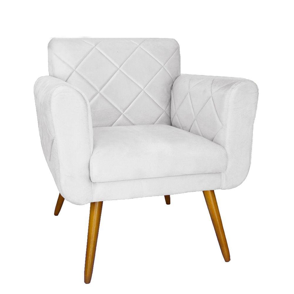 Poltrona Decorativa Sala Recepção Em Tressê Isabella Suede Branco - LM DECOR