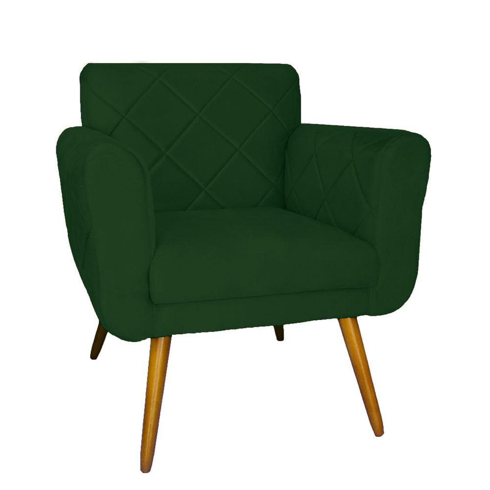 Poltrona Decorativa Sala Recepção Em Tressê Isabella Suede Verde - LM DECOR