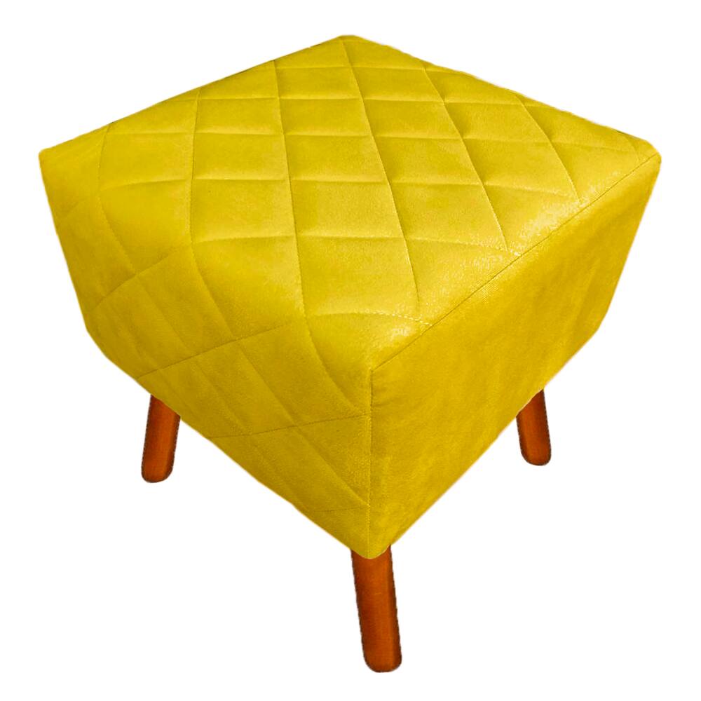 Puff Banqueta Decorativo Em Tressê Isabella Pés Palito Corano Amarelo - LM DECOR