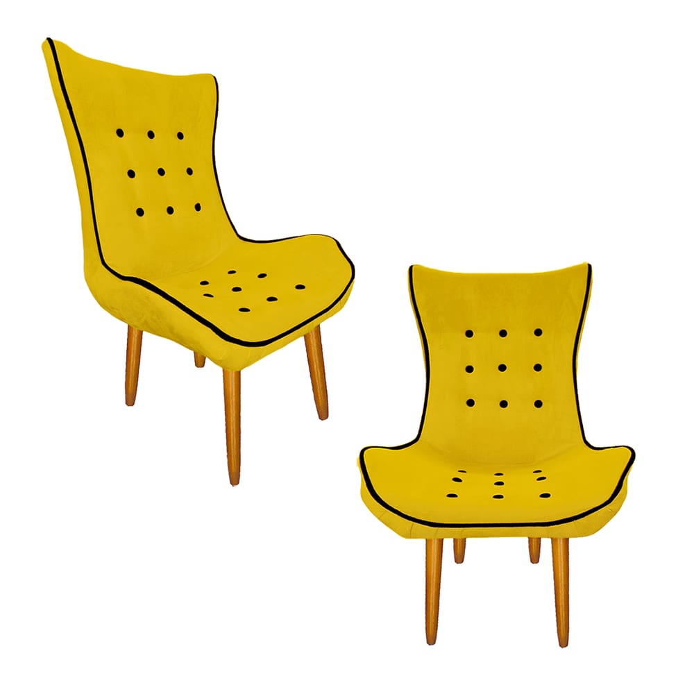 Jogo 02 Poltrona Decorativa Jessica Salão de Beleza Suede Amarelo - LM DECOR