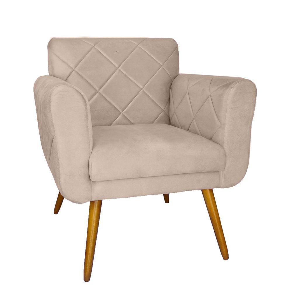 Poltrona Decorativa Sala Recepção Em Tressê Isabella Suede Bege - LM DECOR