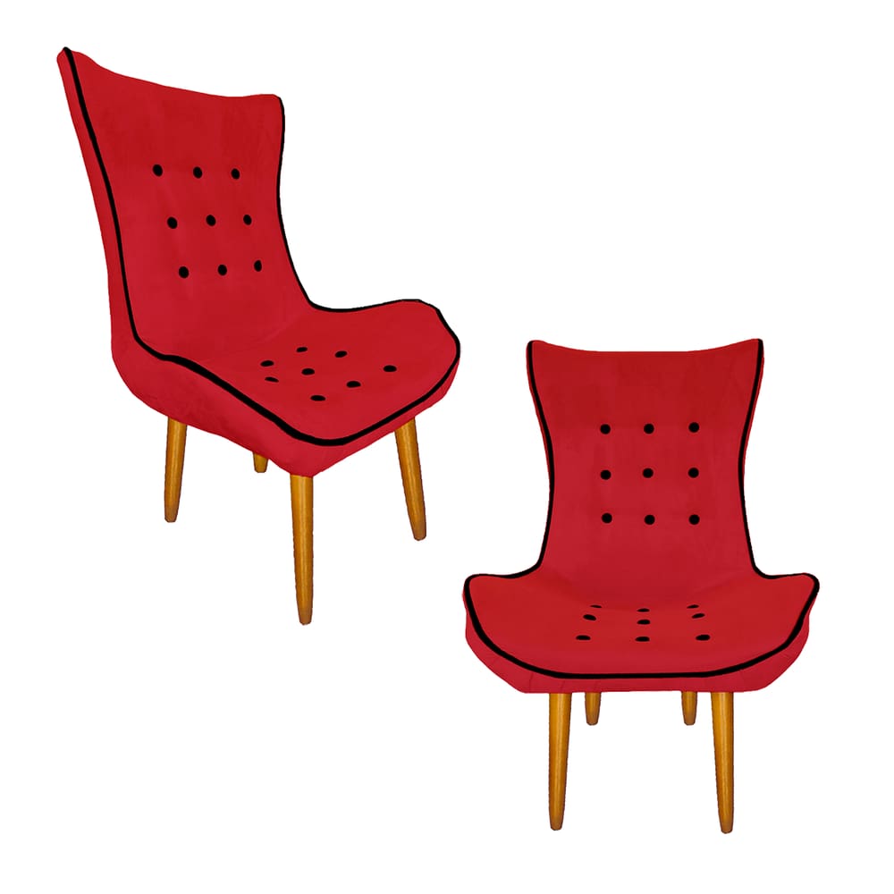 Jogo 02 Poltrona Decorativa Jessica Salão de Beleza Suede Vermelho - LM DECOR