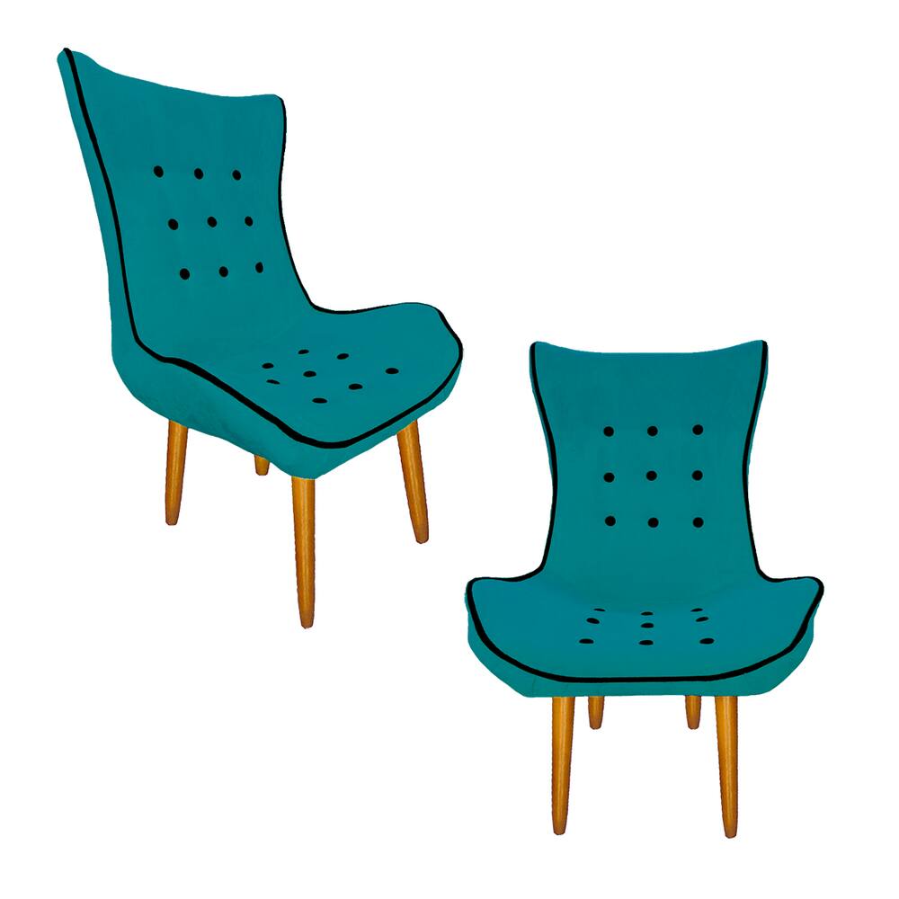 Jogo 02 Poltrona Decorativa Jessica Salão de Beleza Suede Azul Turquesa - LM DECOR