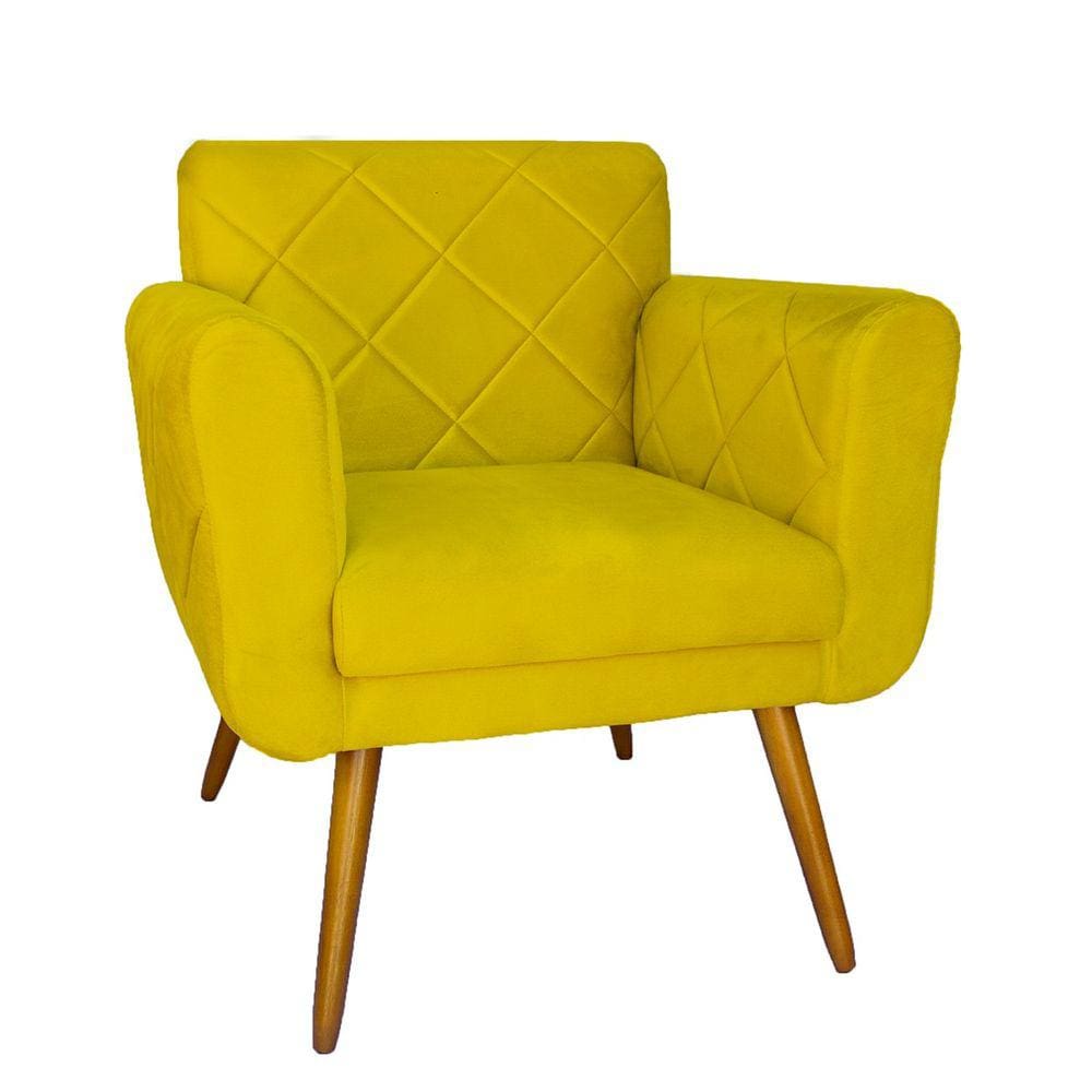 Poltrona Decorativa Sala Recepção Em Tressê Isabella Corano Amarelo - LM DECOR