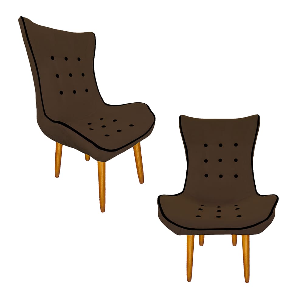 Combo 02 Poltrona Estofada Jessica Hall de Entrada Suede Marrom - LM DECOR