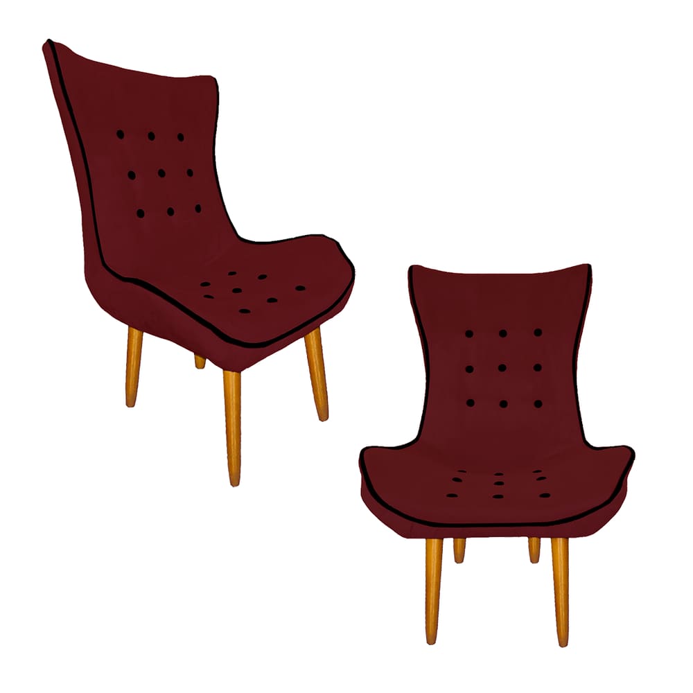 Jogo 02 Poltrona Decorativa Jessica Salão de Beleza Suede Vermelho Bordo - LM DECOR