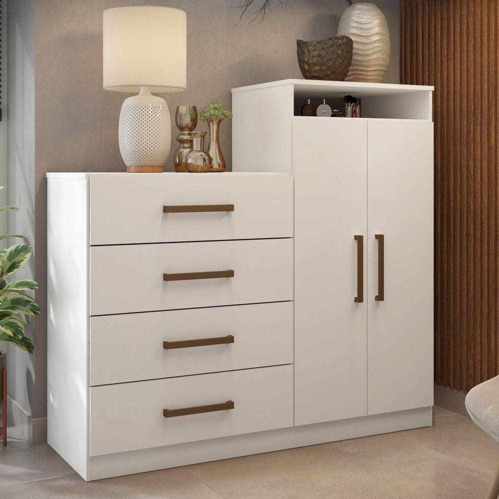 Cômoda 2 Portas 4 Gavetas Aurea Demóbile Branco