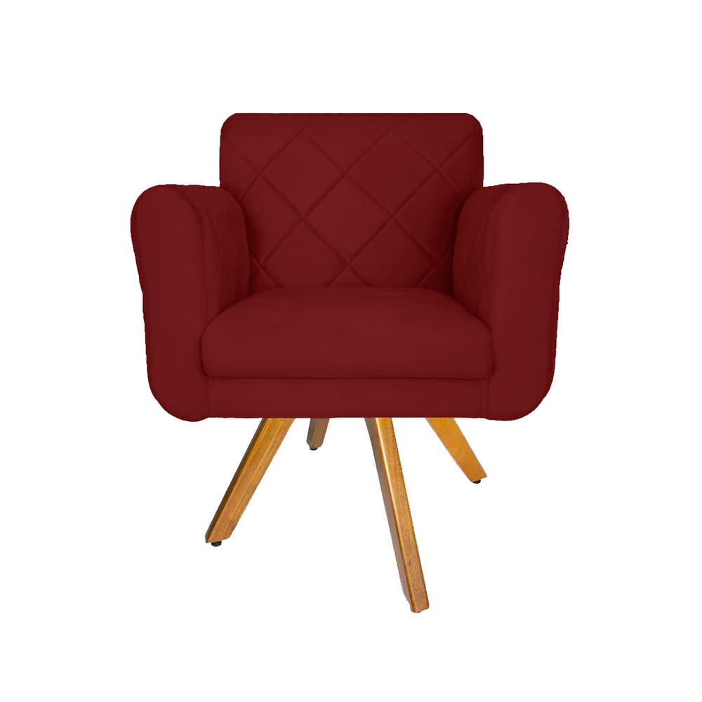 Poltrona Estofada Com Base Giratória De Madeira Salão Isabella Suede Vermelho Bordô - LM DECOR
