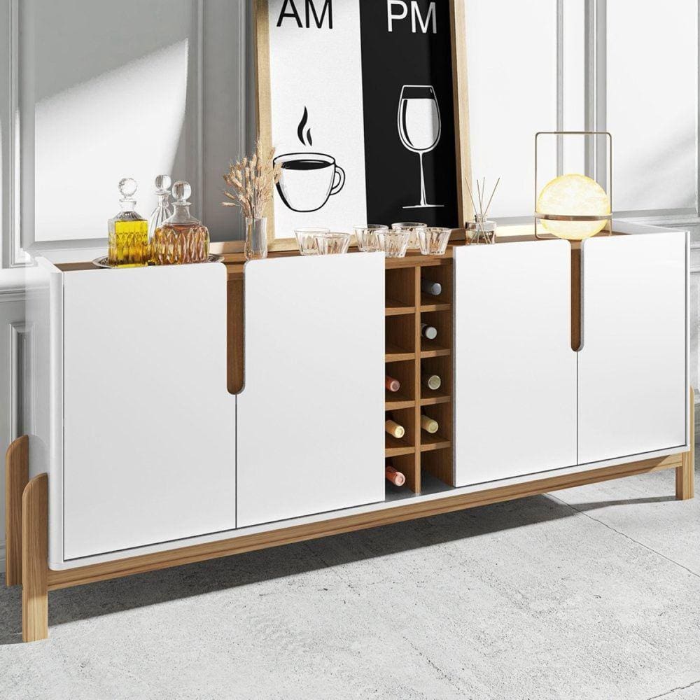 Buffet Aparador 190cm 4 Portas e Adega Lizz Casa D Branco/Cedro