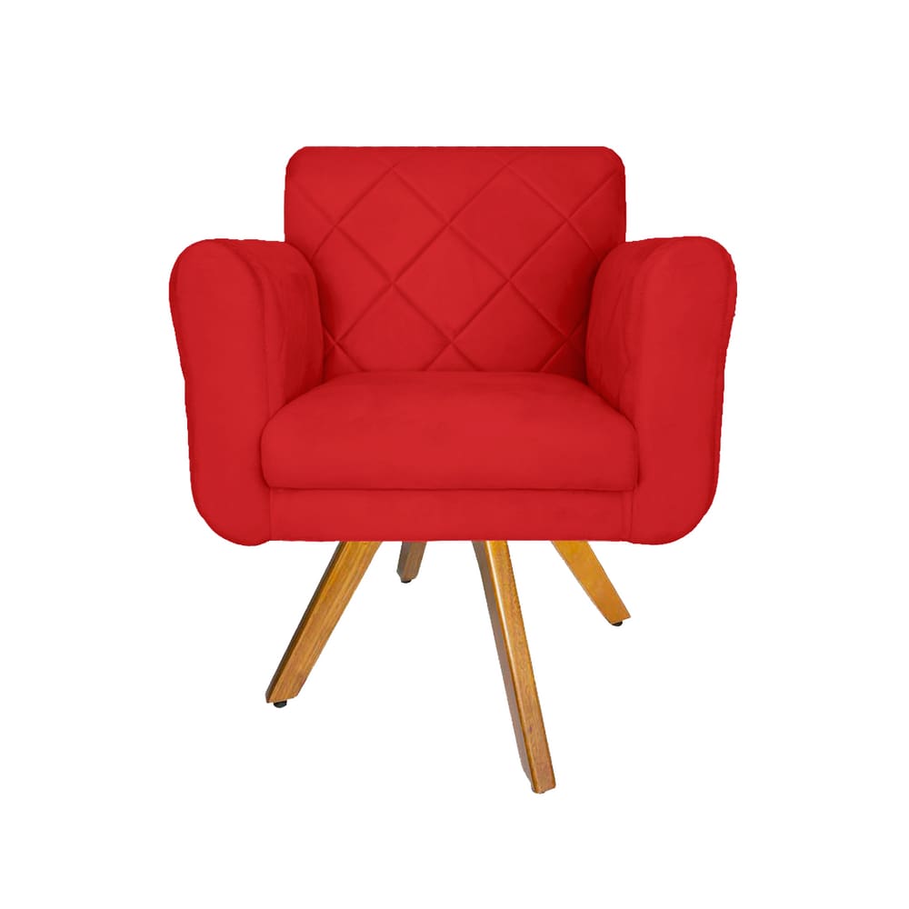 Poltrona Estofada Com Base Giratória De Madeira Sala Isabella Suede Vermelho - LM DECOR
