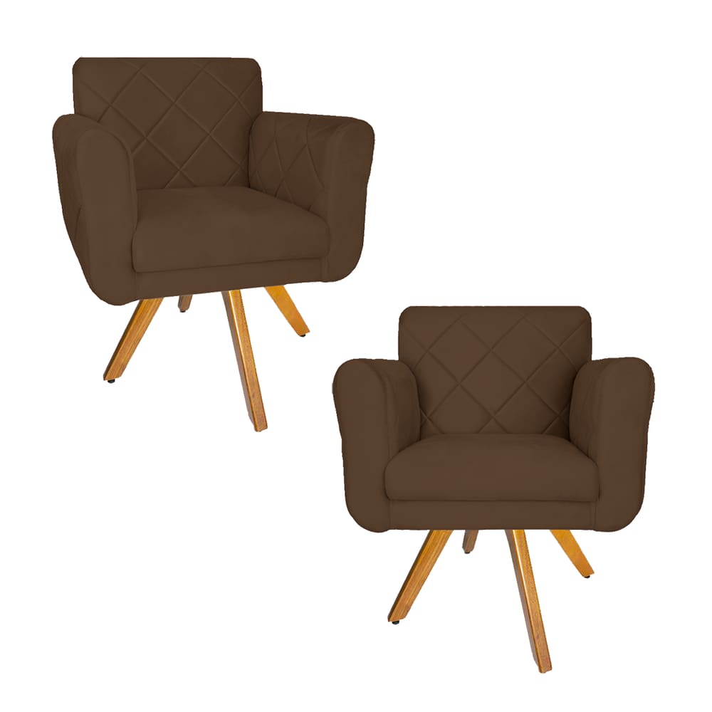 Jogo 2 Poltrona Decorativa Base Giratória De Madeira Salão Isabella Suede Marrom - LM DECOR