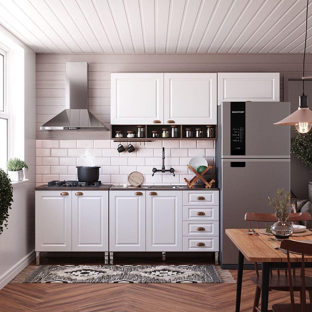 Armário de Cozinha Compacta 4 Peças com Tampo Cooktop Safira Luciane Móveis