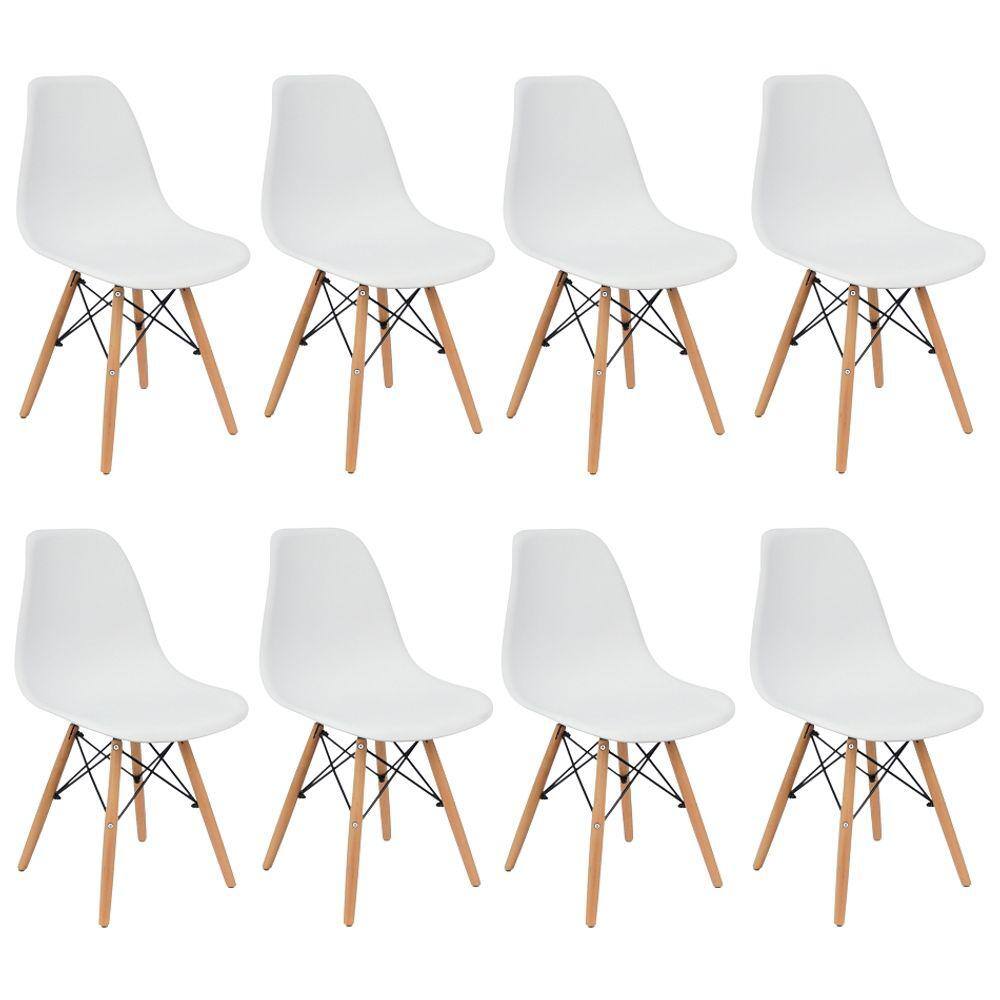 Kit 8 Cadeiras Charles Eames Eiffel Wood Design Branca Branco