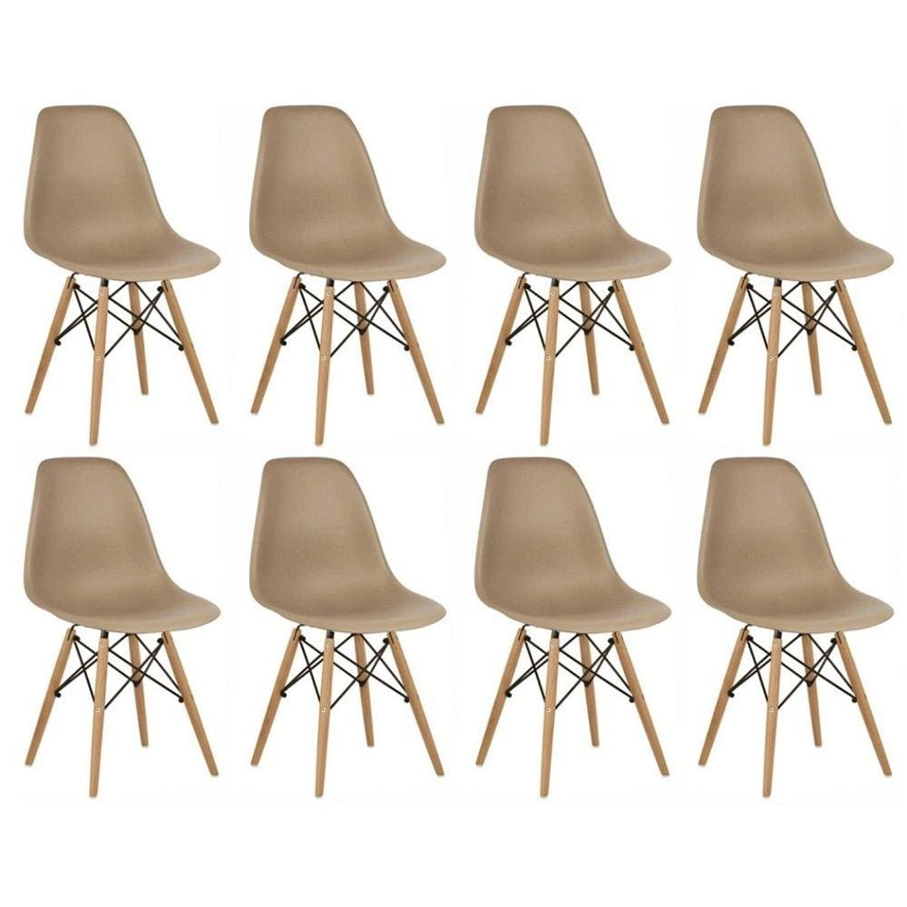 Kit 8 Cadeiras Charles Eames Eiffel Wood Design Bege