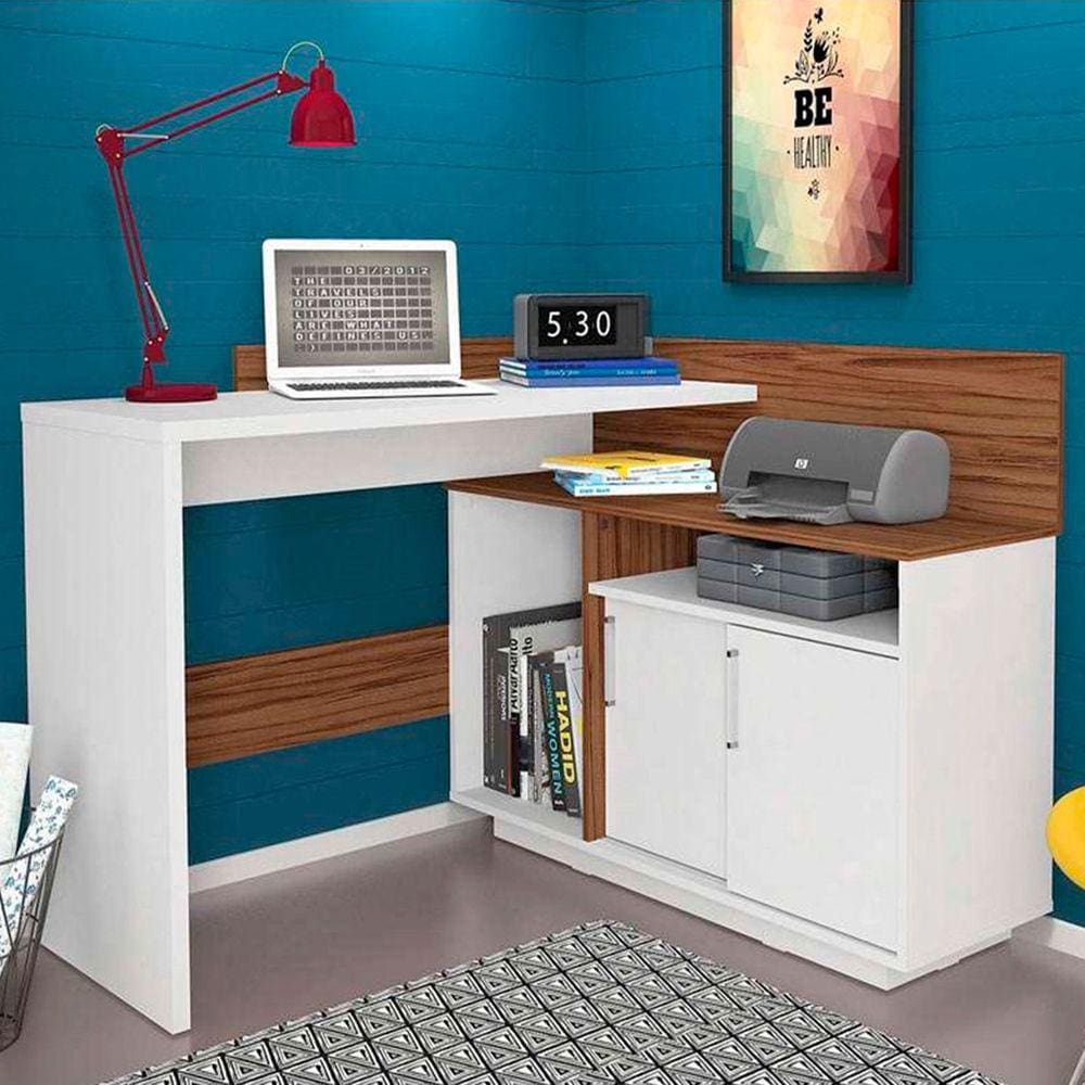 Mesa Escrivaninha Mega Office Branco/Amendoa - Olivar Móveis