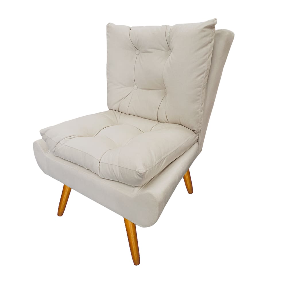 Poltrona Decorativa Estofada Pés Palito Sala de Espera Karen Suede Bege - LM DECOR