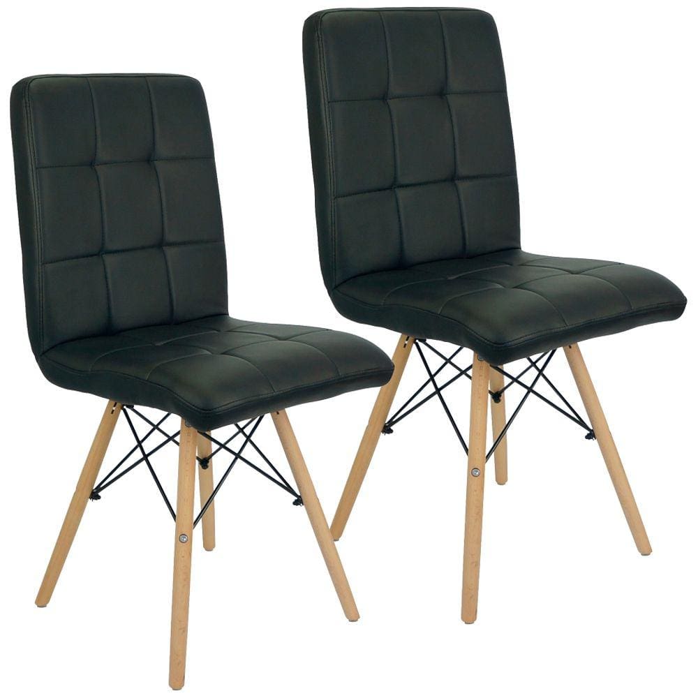 Kit 2 Cadeiras Gomos Eiffel Eames Fitz Dublin Estofada Base Madeira Preta