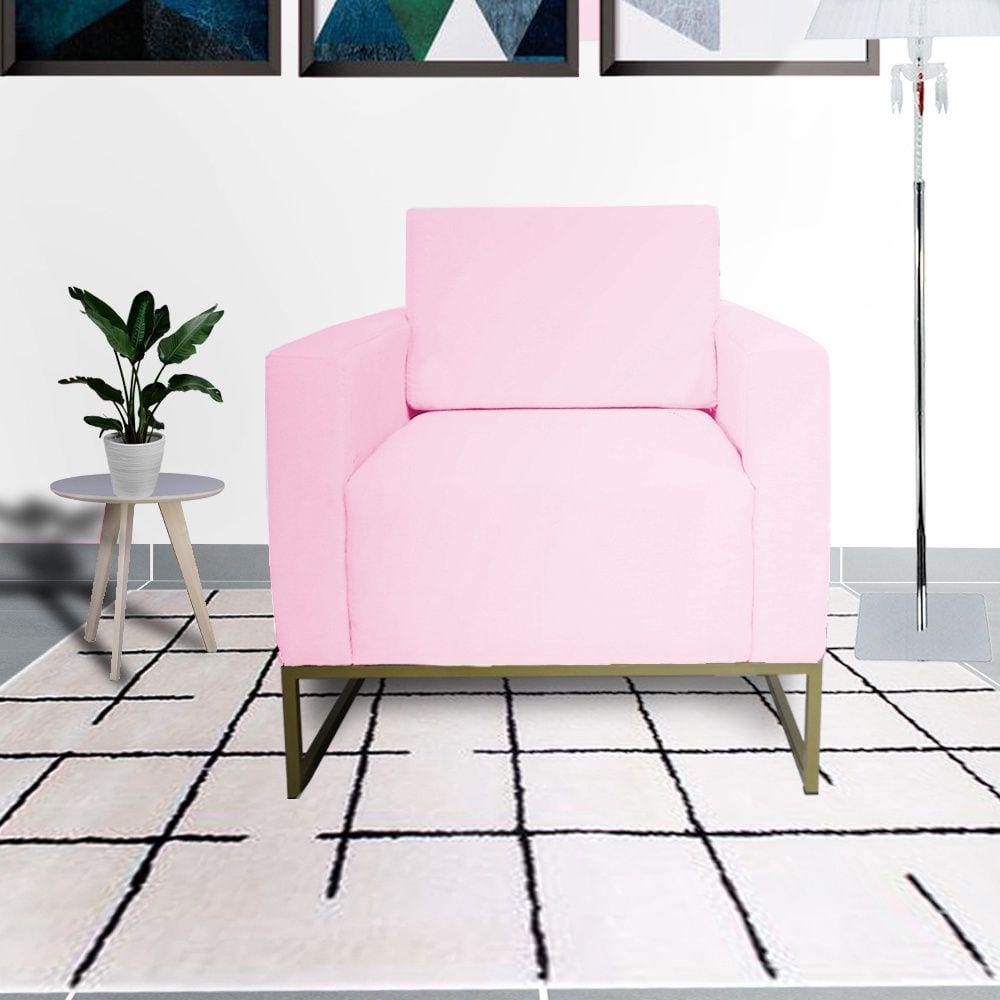 Poltrona Decorativa Com Base de Ferro Para Hall de Entrada Leticia Pé Ferro Corano Rosa Bebe - LM DECOR