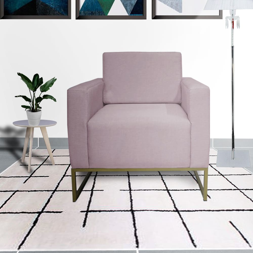 Poltrona Decorativa Com Base de Ferro Para Recepção Leticia Pé Ferro Suede Rose - LM DECOR