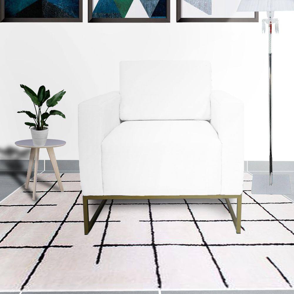 Poltrona Decorativa Com Base de Ferro Para Recepção Leticia Pé Ferro Corano Branco - LM DECOR