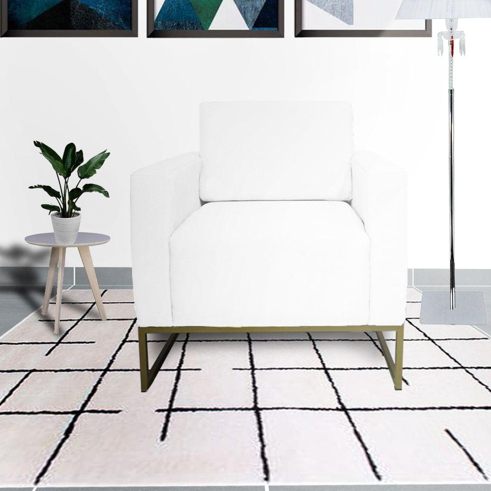 Poltrona Decorativa Com Base de Ferro Para Recepção Leticia Pé Ferro Suede Branco - LM DECOR