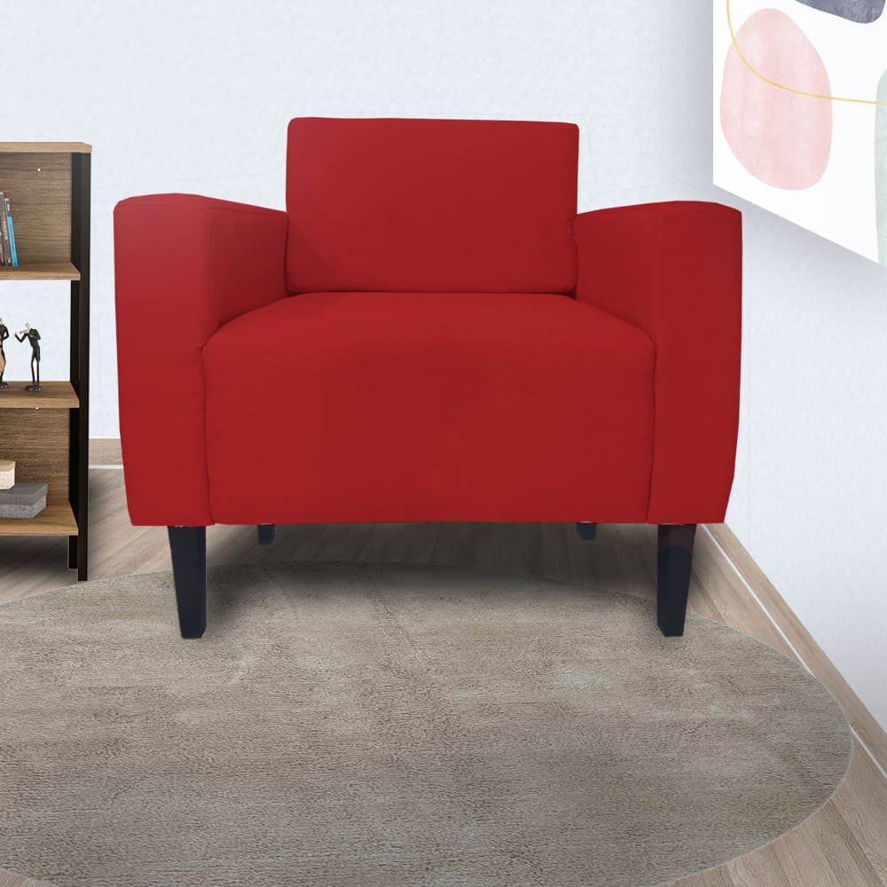 Poltrona Estofada Para Quarto Closet Leticia Slim Suede Vermelho - LM DECOR