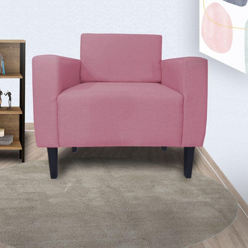 Poltrona Decorativa Para Sala de Estar Leticia Slim Suede Rosa Barbie - LM DECOR