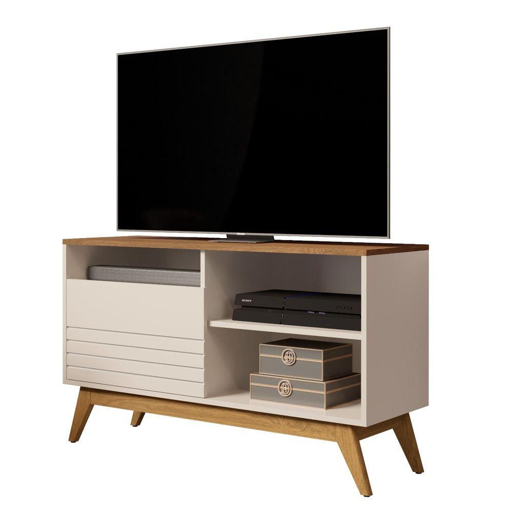 Rack de TV até 40\" para Sala Pequena Retrô Off White Freijo Fenix Wood Giga Móveis