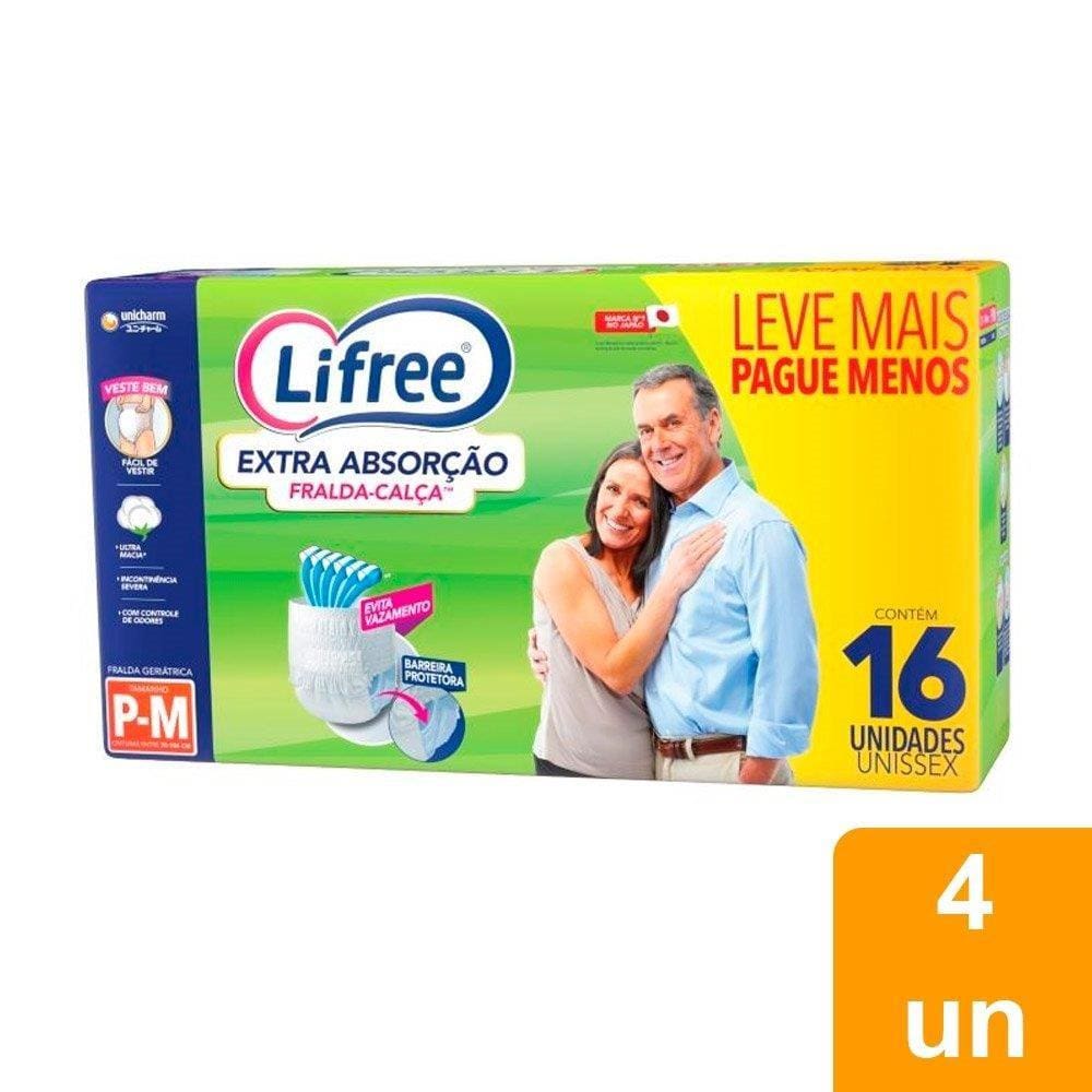Fralda Descartável Lifree Adulto Calça Extra Absorção Pequena/Média - 4 Pacotes com 16 Tiras