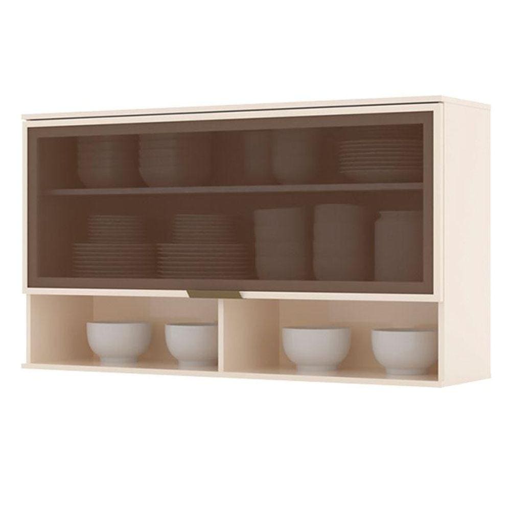 Armário Aéreo 1 Porta Basculante de Vidro 120 cm Connect Off White - Henn