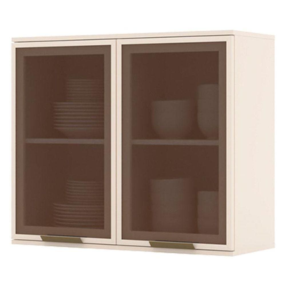 Armário Aéreo 2 Portas de Vidro 80 cm Connect Off White - Henn