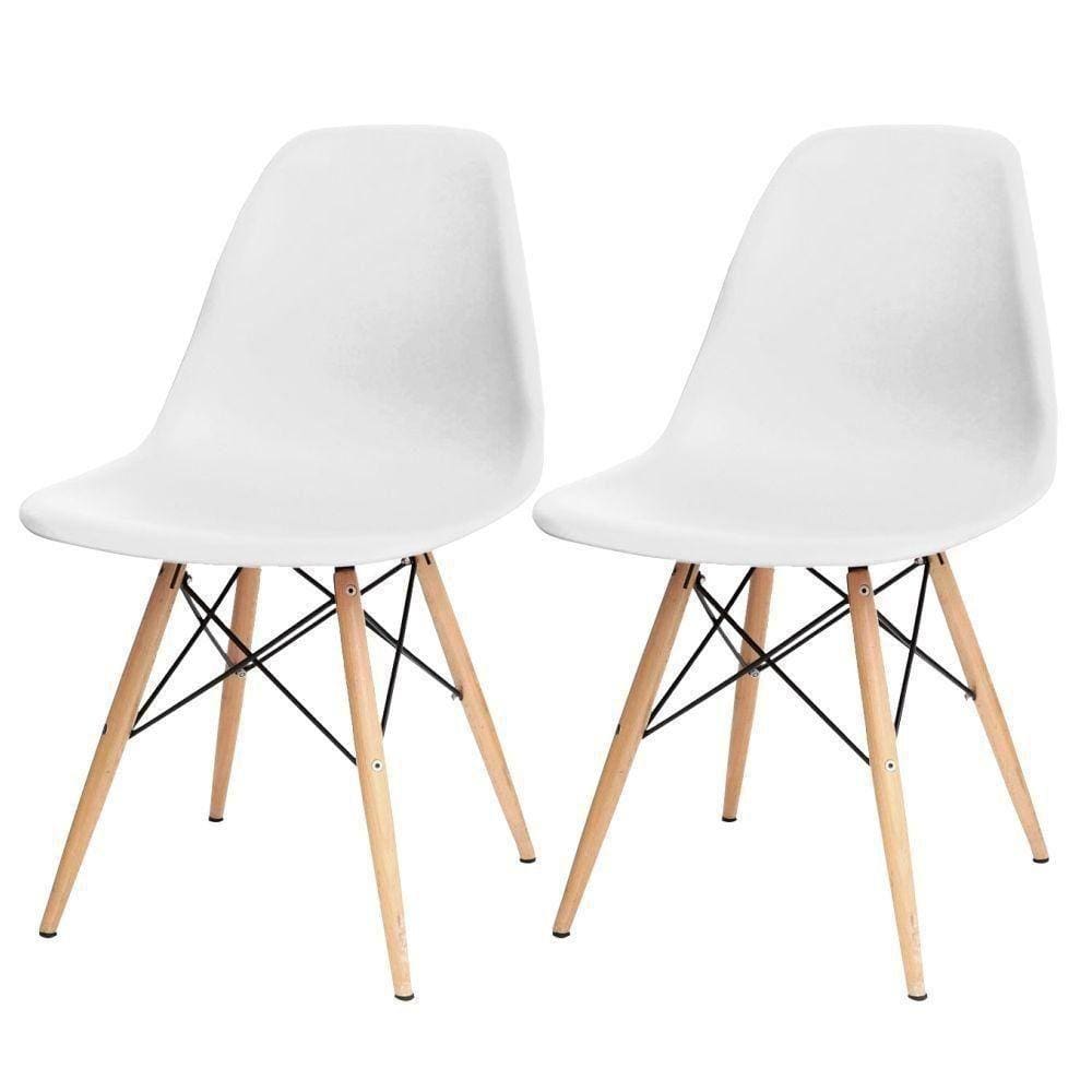 Kit 02 Cadeiras Decorativas Eiffel Charles Eames F03 Branco Com Pés De Madeira - Lyam Decor