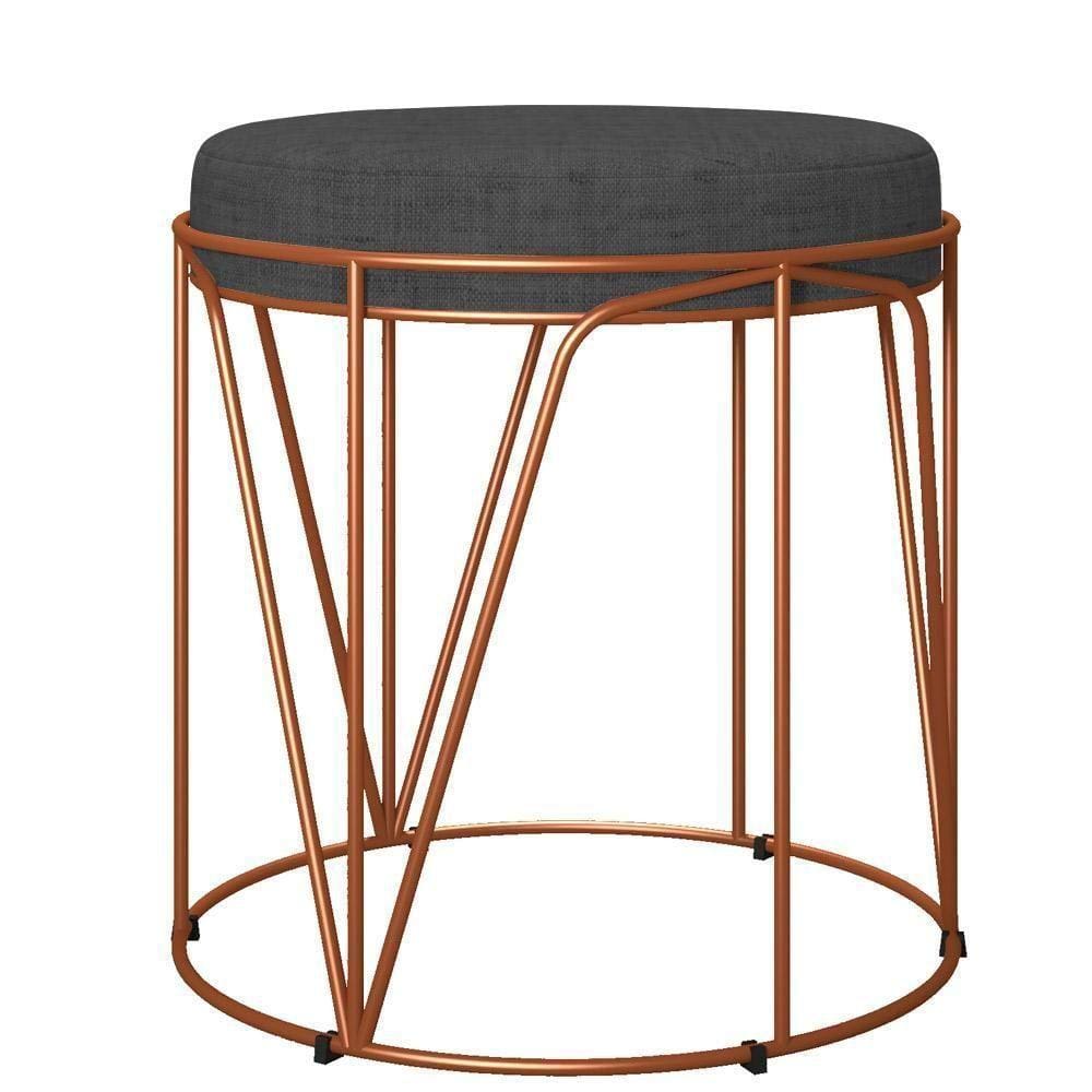 Puff Aramado Bronze Zaya L02 Linho Cinza