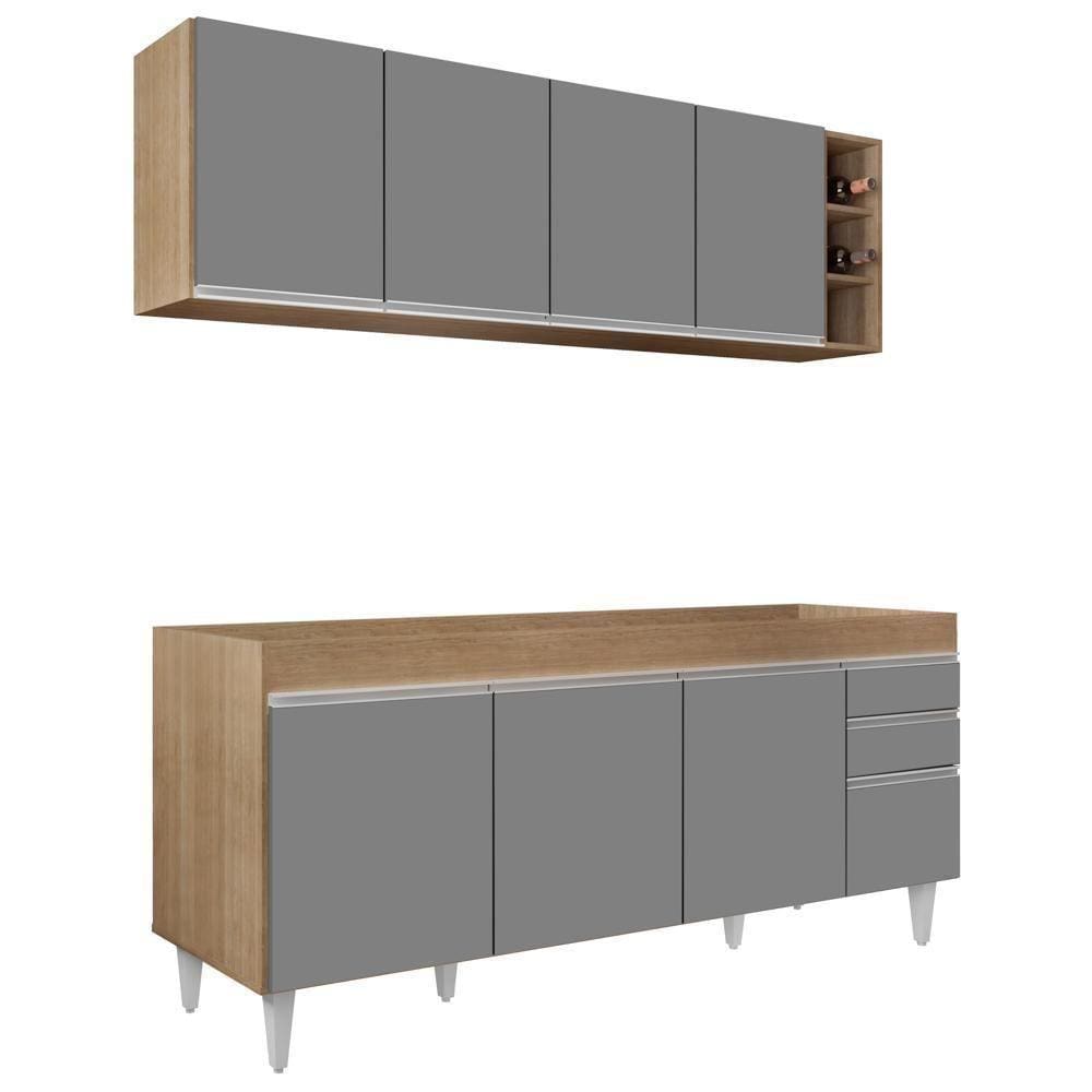 Armário Nevada E Balcão Para Pia 180cm Dallas Castanho/cinza - Lumil