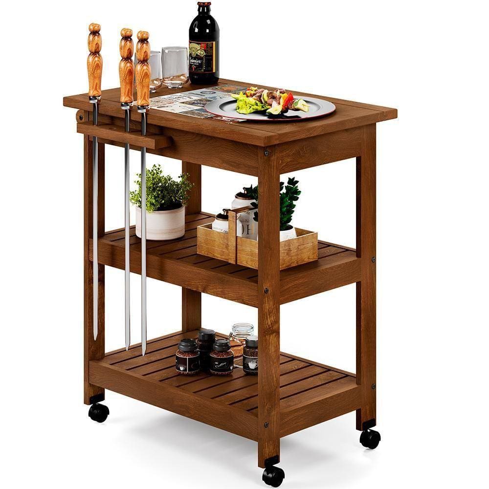 Carrinho De Churrasco Grade Churrasqueira Com Cerâmica Home W02 Madeira Maciça Imbuia