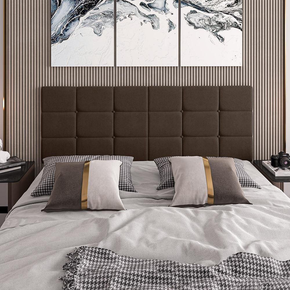 Cabeceira Box Estofada Bia Casal 140x54cm Marrom